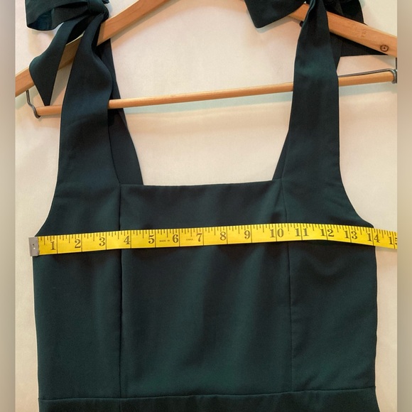 Formal Dress EUC Size M Square Neck Tie Straps Ruffle Split Midi in Dark Green - Picture 7 of 8